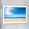 Beach and coastal wall art print of Endless Blue Horizon with white glass front frame
