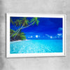 Beach and coastal wall art print of Paradise Shore with white glass front frame