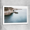 Beach and coastal wall art print of Quiet Waters with white glass front frame