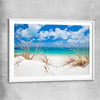 Beach and coastal wall art print of Serene Whitehaven Beach with white glass front frame