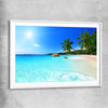 Beach and coastal wall art print of Seychelles Crystal Water with white glass front frame