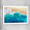 Beach and coastal wall art print of Summer Waves with white glass front frame