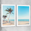 Beach and coastal wall art print of Surfing Break Pair with white glass front frame