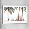 Beach and coastal wall art print of Tropical Boards with white glass front frame