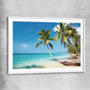Beach and coastal wall art print of Tropical Paradise with white glass front frame