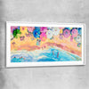 Beach and coastal wall art print of Watercolour Beachscape with white glass front frame