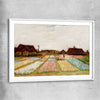 Classic wall art and canvas print of Bulb Fields Van Gogh with white glass front frame