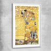 Classic wall art and canvas print of Fulfillment Gustav Klimt with white glass front frame