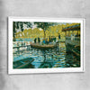 Classic wall art and canvas print of La Grenouillere Claude Monet with white glass front frame