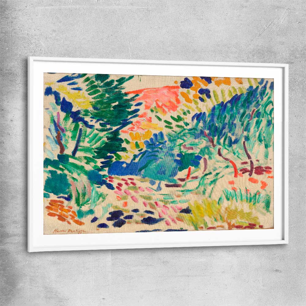 Classic wall art and canvas print of Landscape at Collioure Henri Matisse with white glass front frame