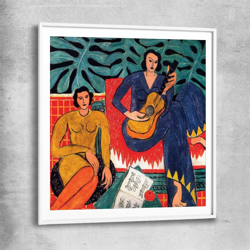 Classic wall art and canvas print of Music Henri Matisse with white glass front frame