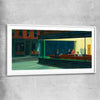 Classic wall art and canvas print of Nighthawks Edward Hopper with white glass front frame