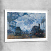 Classic wall art and canvas print of Saint-Lazare Claude Monet with white glass front frame