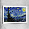 Classic wall art and canvas print of Starry Night Van Gogh with white glass front frame