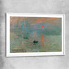 Classic wall art and canvas print of Sunrise Claude Monet with white glass front frame