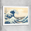 Classic wall art and canvas print of The Great Wave Hokusai with white glass front frame