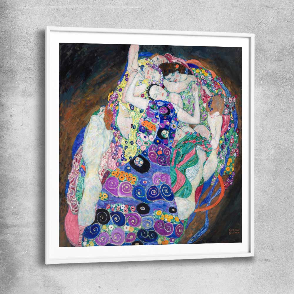 Classic wall art and canvas print of The Virgin Gustav Klimt with white glass front frame