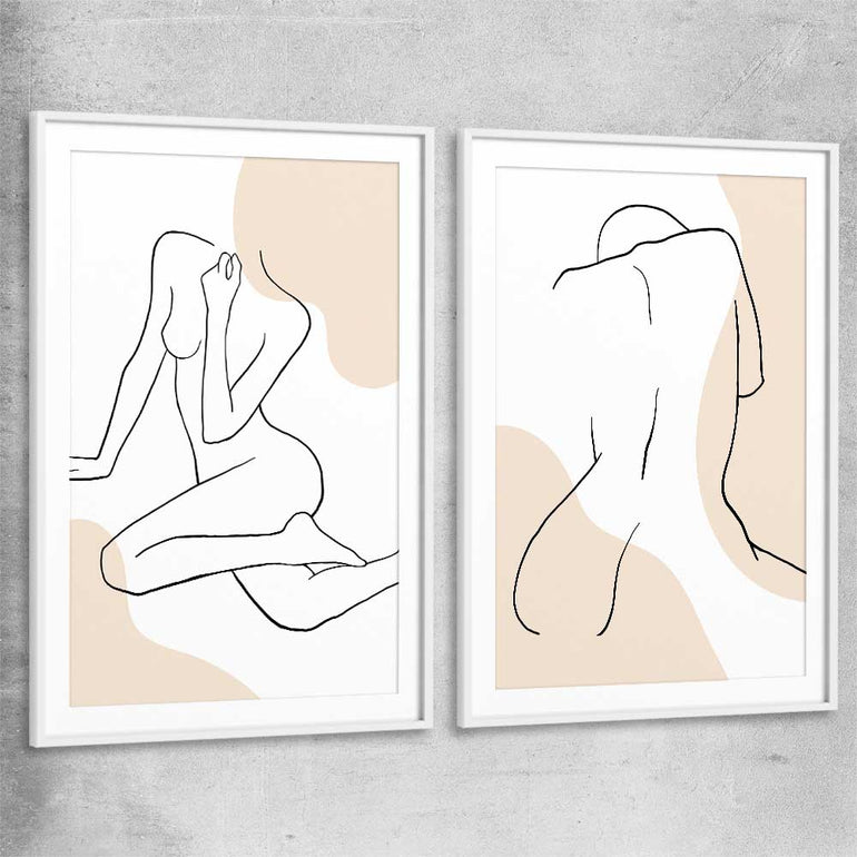 Beige Comfort Pair white glass front frame - part of our high quality fashion canvas wall art and prints collection