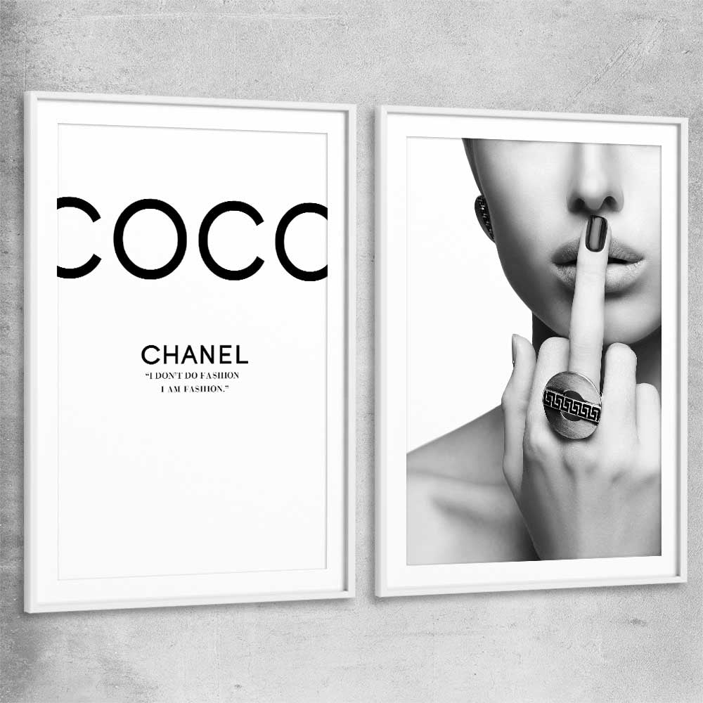 Coco Fashion Pair white glass front frame - part of our high quality fashion canvas wall art and prints collection