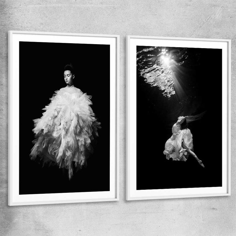 Evening Dress Pair white glass front frame - part of our high quality fashion canvas wall art and prints collection