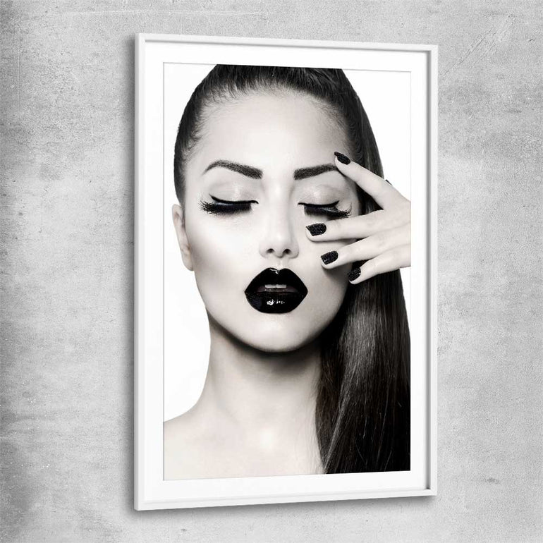 Monotone Model white glass front frame - part of our high quality fashion canvas wall art and prints collection