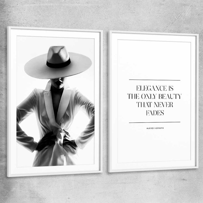 White Hat Gaze Pair white glass front frame - part of our high quality fashion canvas wall art and prints collection