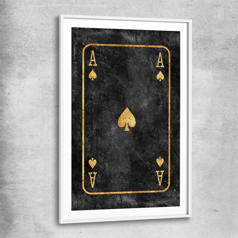 Ace of Spades white glass front frame - part of our high quality fashion canvas wall art and prints collection