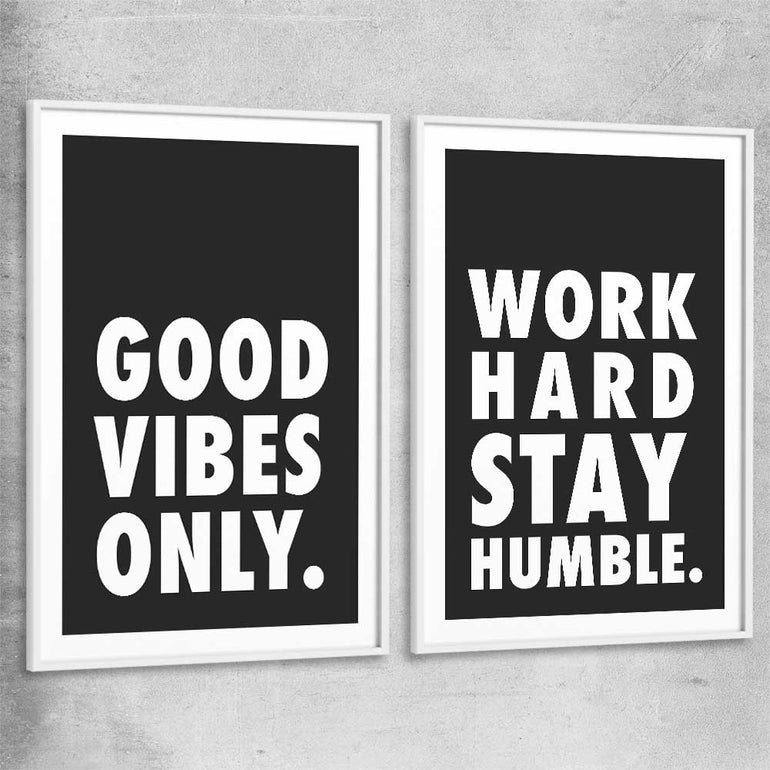 Inspirational wall art print of Good Vibes Pair with white glass front frame