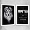 Inspirational wall art print of Lion Gaze Pair with white glass front frame