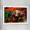 Inspirational wall art print of Raging Bull with white glass front frame