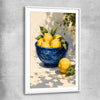 Amalfi Lemons white glass front frame is a colourful and stylish canvas wall art and print suited for the kitchen area