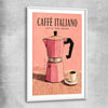Caffe Italiano white glass front frame is a colourful and stylish canvas wall art and print suited for the kitchen area