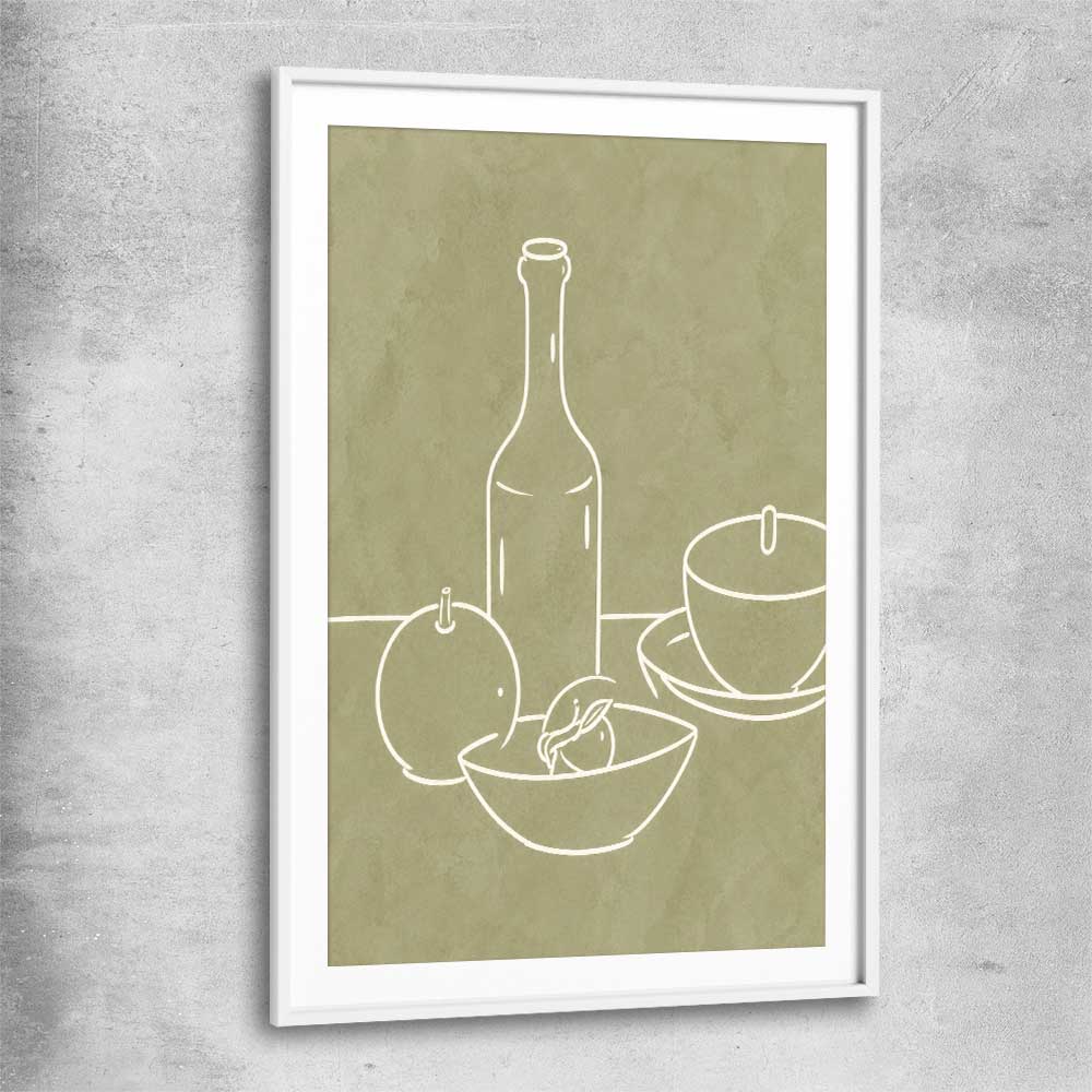 Green Bottle white glass front frame is a colourful and stylish canvas wall art and print suited for the kitchen area