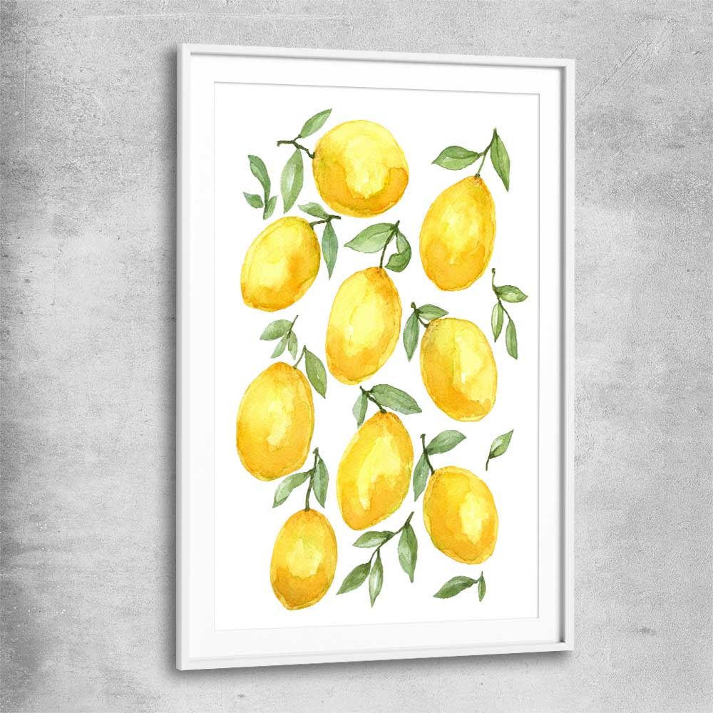 Lemon Bunch white glass front frame is a colourful and stylish canvas wall art and print suited for the kitchen area