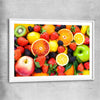 Vibrant Fruit Medley white glass front frame is a colourful and stylish canvas wall art and print suited for the kitchen area