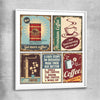Vintage Coffee Collection white glass front frame is a colourful and stylish canvas wall art and print suited for the kitchen area
