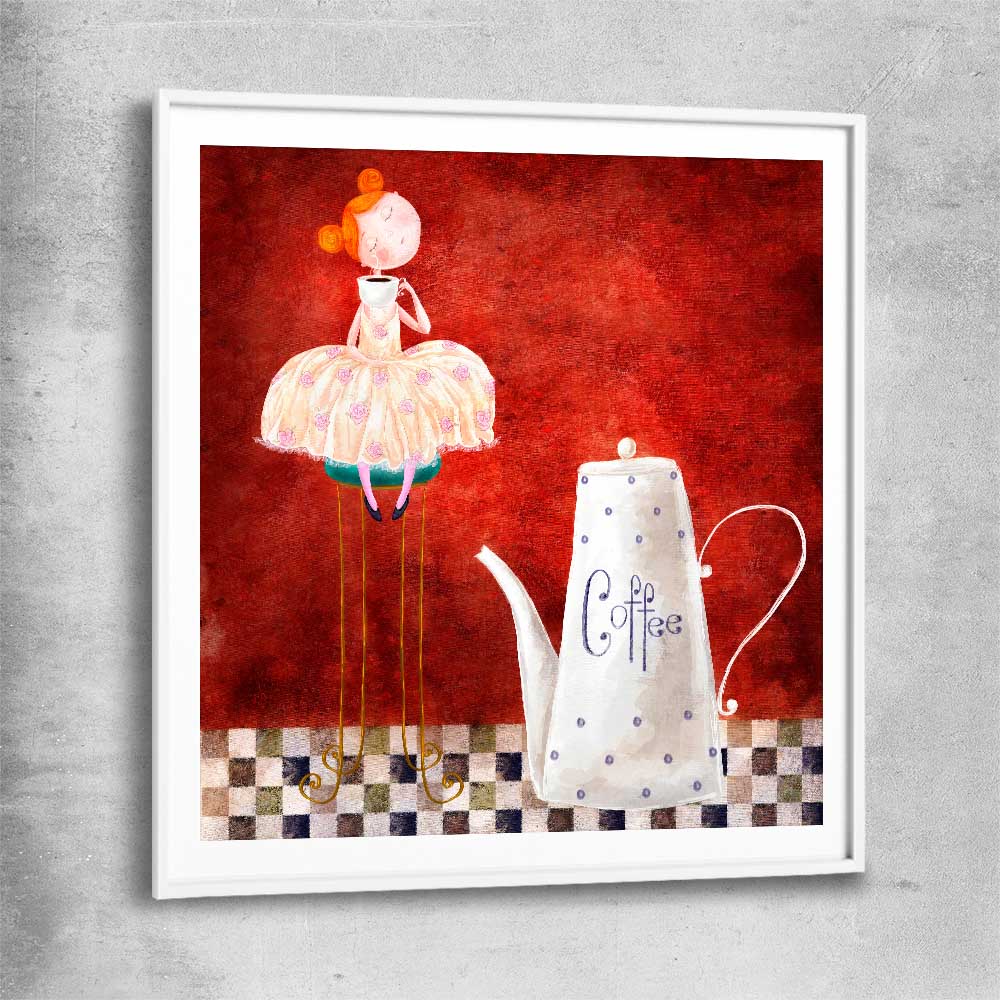 Whimsical Kitchen Life white glass front frame is a colourful and stylish canvas wall art and print suited for the kitchen area