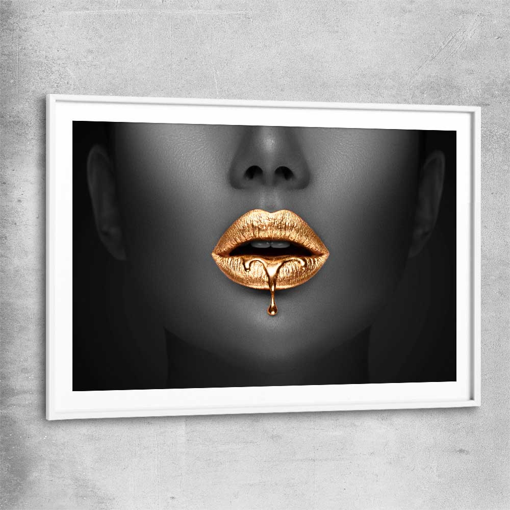 Dripping Elegance white glass front frame - part of our high quality canvas lips wall art collection