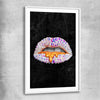 Purple Diamonds white glass front frame - part of our high quality canvas lips wall art collection