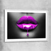 Purple Lust white glass front frame - part of our high quality canvas lips wall art collection