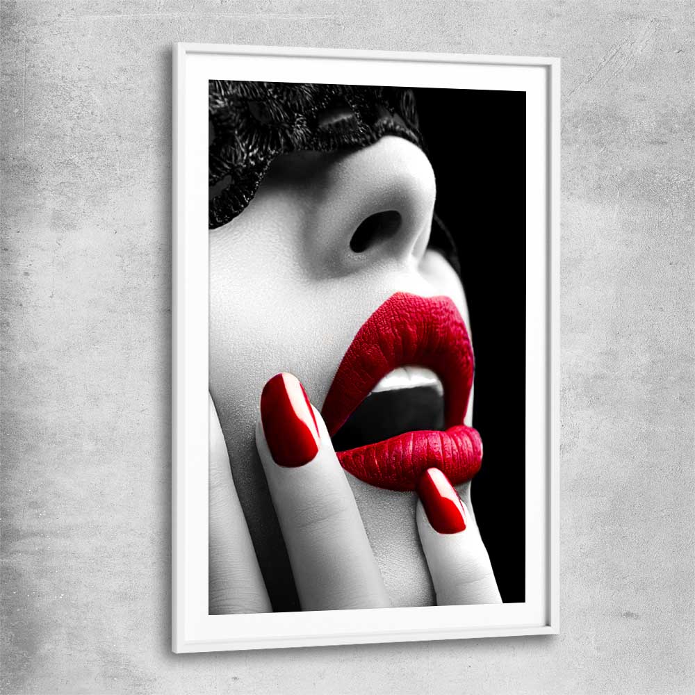 Subtle Desire white glass front frame - part of our high quality canvas lips wall art collection