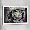 Money wall art print of Cash Duffel with white glass front frame