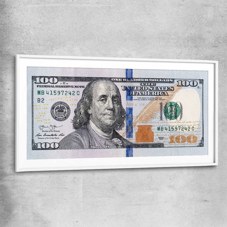 Money wall art print of Dollar Note with white glass front frame