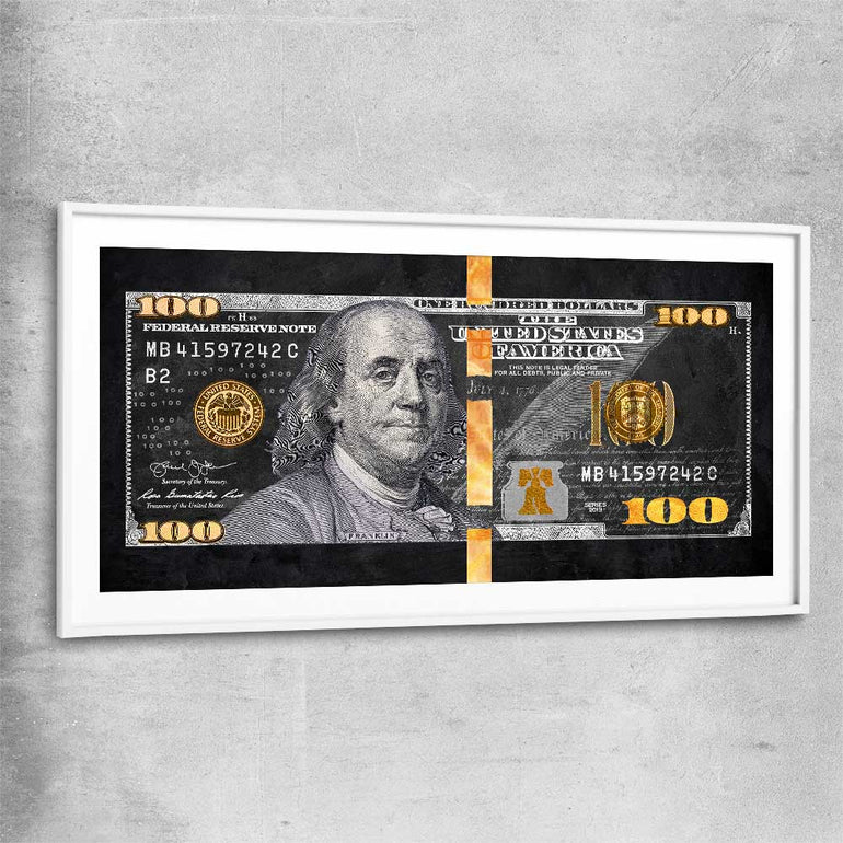 Money wall art print of Franklin Reserve with white glass front frame
