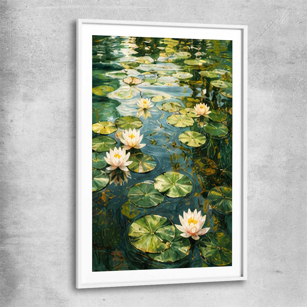 Floral print of Emerald Reverie with white glass front frame