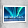 Floral print of Lofoten Aurora Norway with white glass front frame