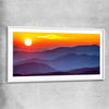 Floral print of Smoky Mountains Sunset with white glass front frame
