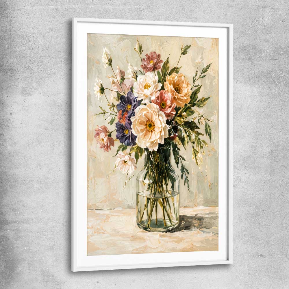 Floral print of Wild Bloom with white glass front frame