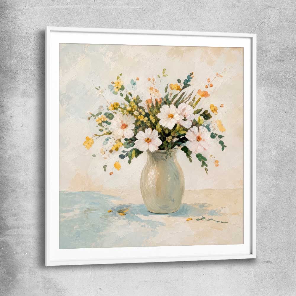 Floral print of Wildflower Market with white glass front frame