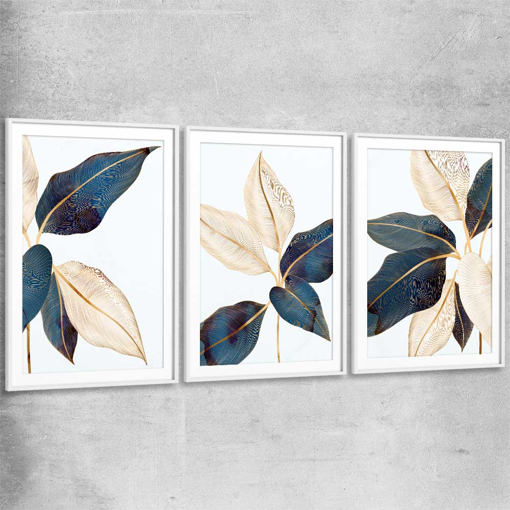 Floral print of Botanic Blue Set with white glass front frame